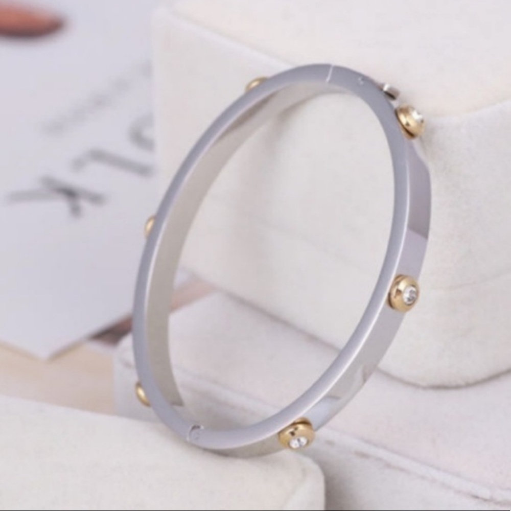 Henri Bendel SILVER Metal Crystal Bangle Bracelet